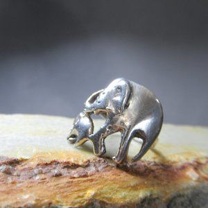 Sterling Elephant Ring, Silver Nature Mother and Child
